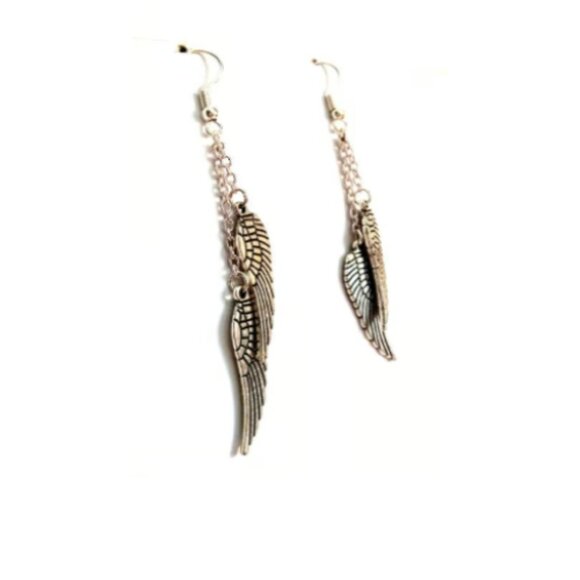 Fallen Angel Silver Wings Earrings - Picture 3 of 5